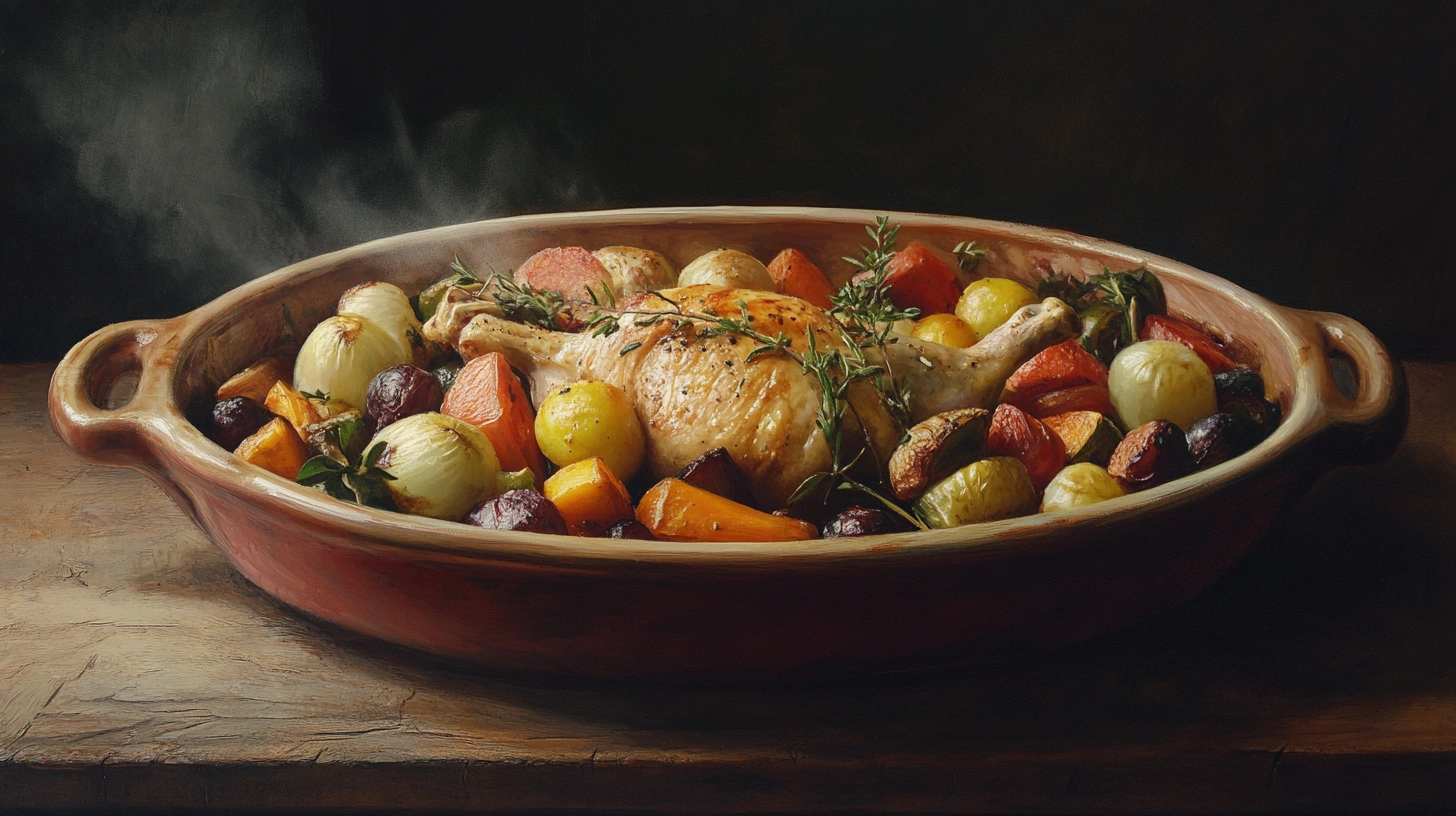 Запечена курка з овочами та зеленню